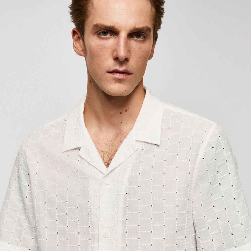 Mango White Eyelet Short Sleeve Shirt